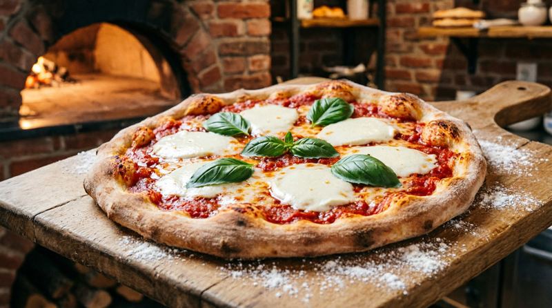 Pizza cotta nel forno a legna